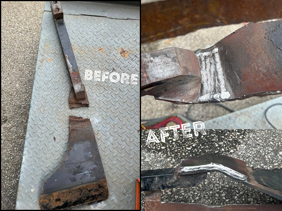 Before and after of a broken crossmember.