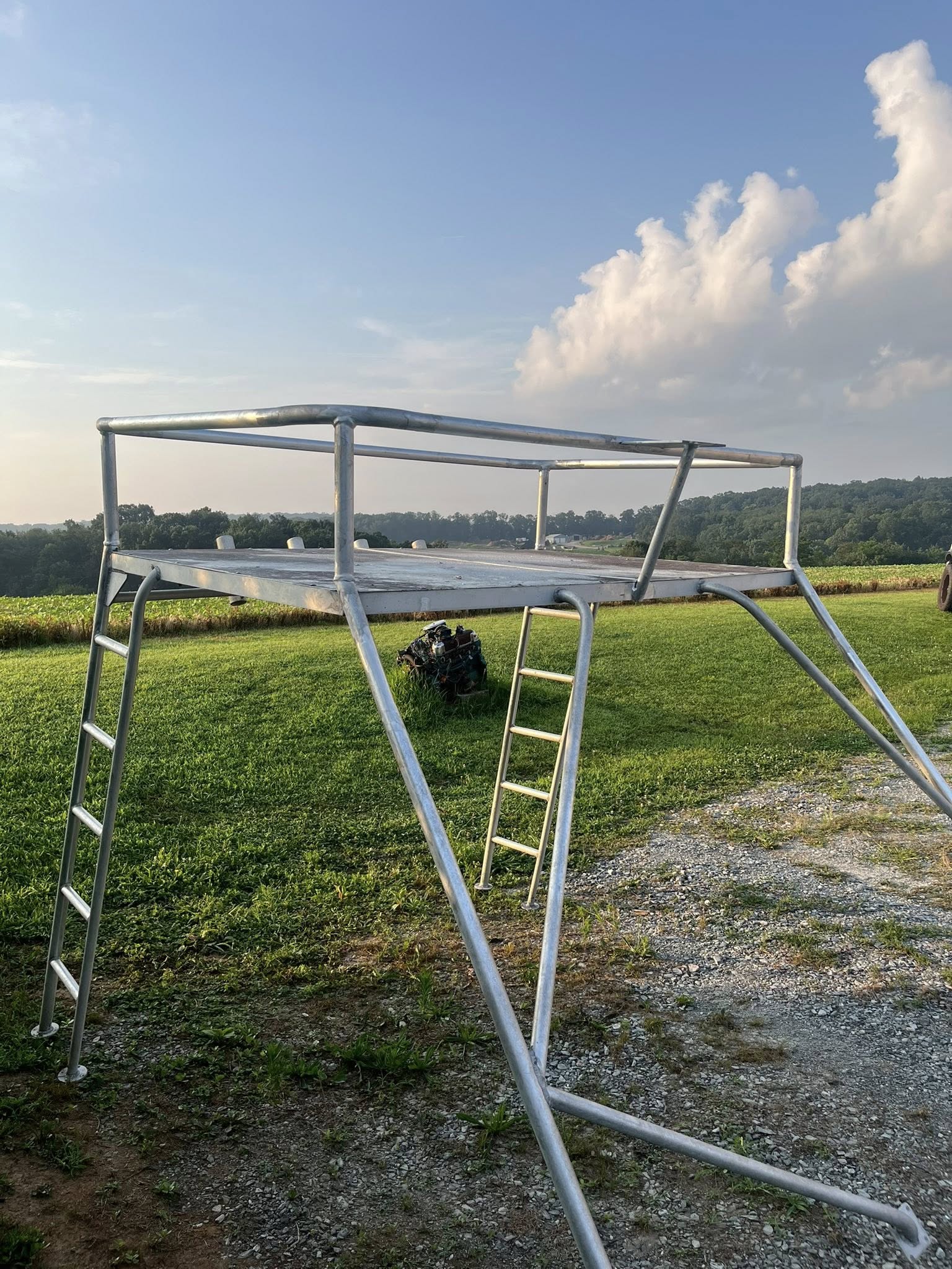 Custom boat tower addition with top railing and navigation mount.